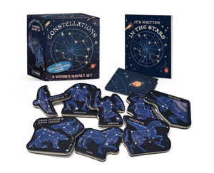 CONSTELLATIONS: A WOODEN MAGNET SET: WITH GLOW-IN-THE DARK POSTER