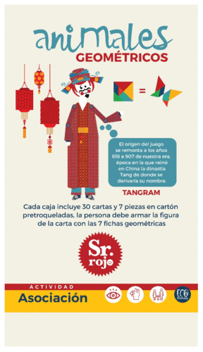 JUEGO SR. ROJO - ARMAR CREAR - TANGRAM DE ANIMALES GEOMÉTRICOS - 7 PIEZAS 30 CARTAS